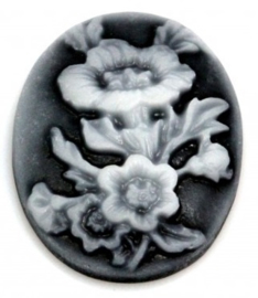 20x25mm ovaal flowers zwart/wit en wit, per stuk