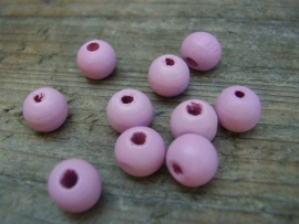 Houten kraaltjes 8mm donkerroze  per 10 stuks