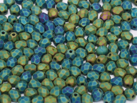 Fire polished 3mm Jet Matted Green Iris, 100 of 50 stuks, vanaf