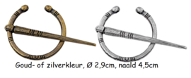 Brons- of zilverkleur, Ø2,9cm, naald 4,5cm