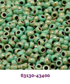 10g Matubo Seed Bead 7/0 Green Turquoise Silver Picasso