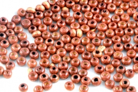 Houten kraaltjes Mocha klein 3x4mm gat 1.8mm per zak 25 gram ongeveer 750 stuks
