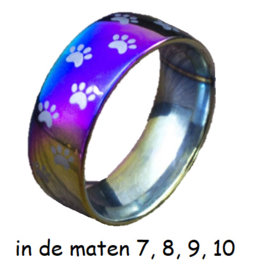 Ring roestvrij staal Regenboog, katten/hondenpootjes, per stuk