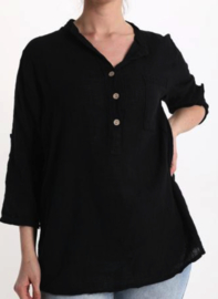 Zwarte katoenen blouse met v-nek