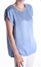 Satijnen zijden blouse met korte mouwen Lichtblauw