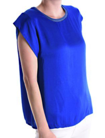 Satijnen zijden blouse met korte mouwen Elektrisch blauw