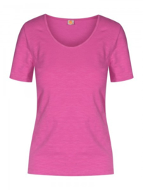 Basic magenta T-shirt met ronde halslijn roze