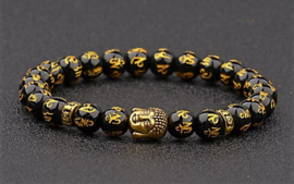 Mantra-kralen armband met  goudkleurige Boeddha-kraal