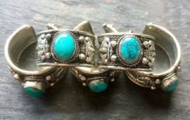 Tibetaans zilveren ring met Lotus en Turkoois