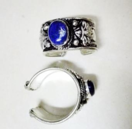 Tibetaans zilveren ring met Lapis Lazuli en Lotus