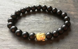Armband van matte Onyx met goudkleurige Boeddha-kraal