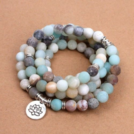 Amazoniet mala ketting of armband met Lotus bedel