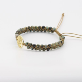 Gevlochten armband met Jade en Levensboom goudkleurig