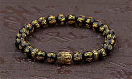 Mantra-kralen armband met  goudkleurige Boeddha-kraal