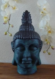 Prachtig smaragdgroen Boeddhahoofd van aardewerk