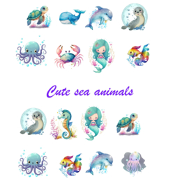 Stickervel Cute Sea animals
