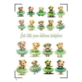 A4 Stickervel Cute little green ballerina teddybears