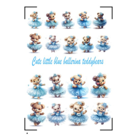 A4 Stickervel Cute little blue ballerina teddybears