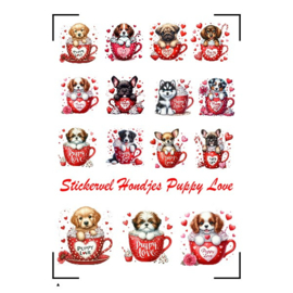 A4 Stickervel Hondjes puppy love