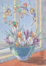 PCE 244 Bowl Of Crocuses With Fairies Flying Around
