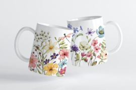 mok  wilde bloemen met libelles
