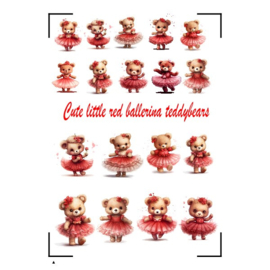 A4 Stickervel Cute little red ballerina teddybears