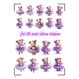 A4 Stickervel Cute little purple ballerina teddybears