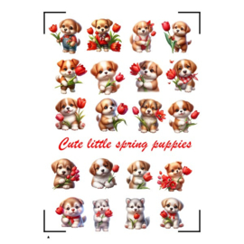 A4 Stickervel Cute little spring puppies