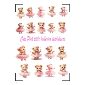 A4 Stickervel Cute little pink ballerina teddybears 1