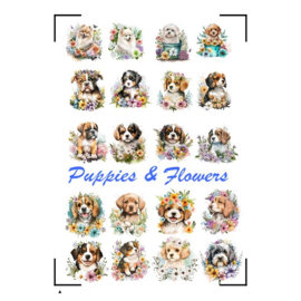 A4 Stickervel puppies and flowers