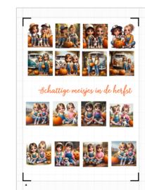 A4 Stickervel Schattige meisjes in de herfst