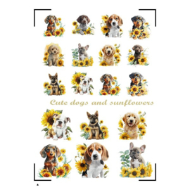 A4 Stickervel Cute dogs and sunflowers