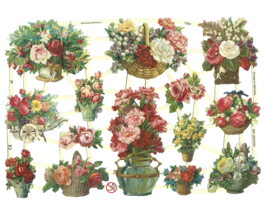 Nostalgische Poezieplaatjes  EF 7264  Bloemen mandjes