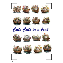 A4 Stickervel Cute Cats in a boat