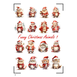 A4 Stickervel Funny  Christmas animals 1