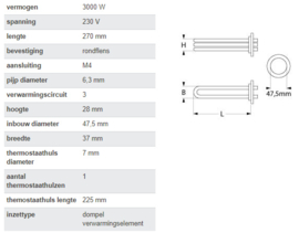 Verwarmingselement 3000 watt tank en boiler