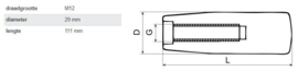 cilindergreep draad M12 ø 29mm L 111mm