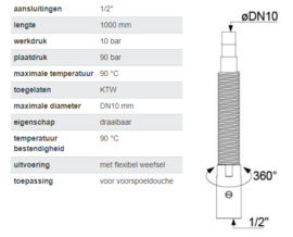 Slang voorspoeldouche 1/2" 100 cm