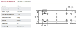 Ladegeleider 550 mm set links + rechts