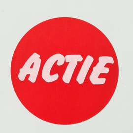 Etiket rood/wit 35mm ACTIE 500/rol