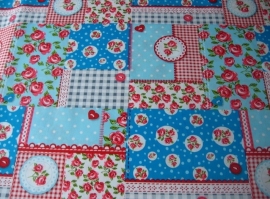 Tafelkleed Patch Roosjes Blauw