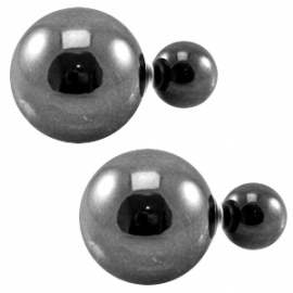 Double pearl oorbellen Metallic antraciet zilver