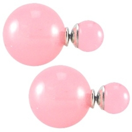 Double pearl oorbellen Roze transparant