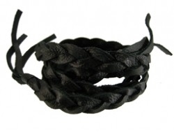 Gevlochten leren wrap armband zwart