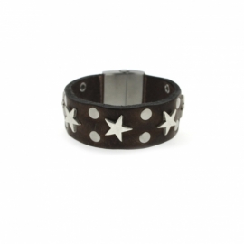 Brace Jewels Lederen armband met RVS sterren en studs