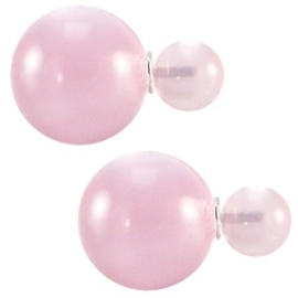 Double pearl oorbellen Cateye roze