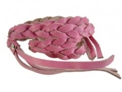 Gevlochten leren wrap armband roze