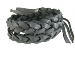 Gevlochten leren wrap armband grijs