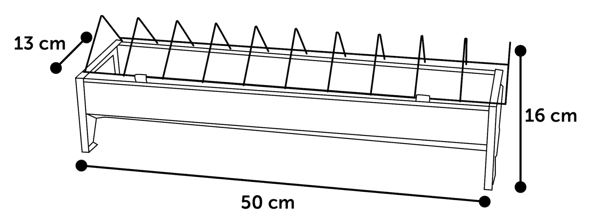 Voederbak pluimvee Herka rechthoekig zilver 50cm