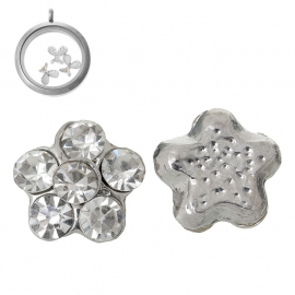 153 - FLOATING CHARM  MET STRASS-BLOEM / 9MM